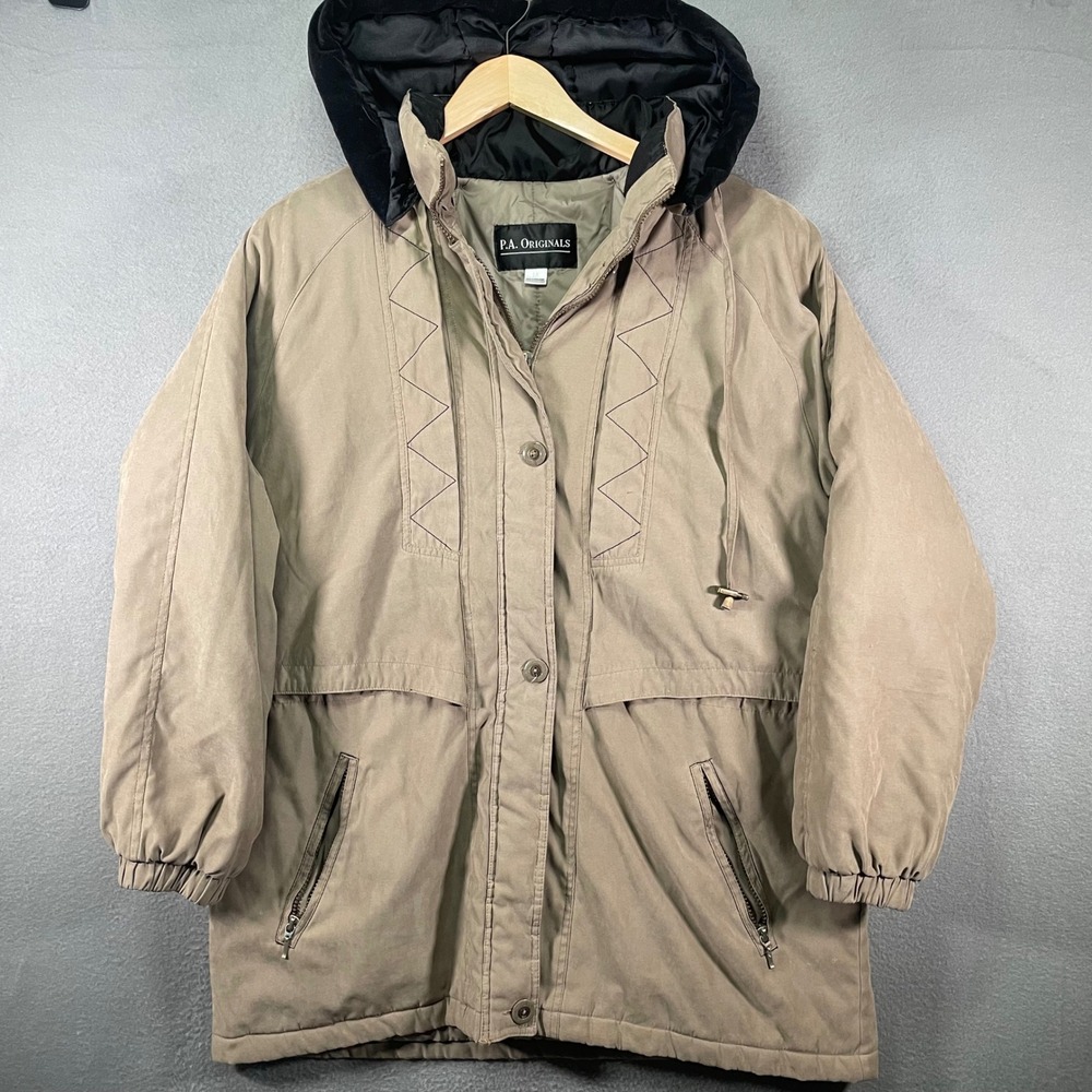 P.A. Originals Womens 1X Tan Beige Full Zip Hooded‎ Winter Jacket Parka Coat